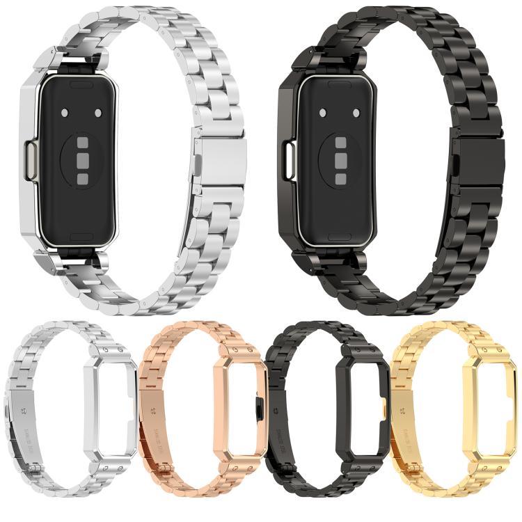 For Huawei Band 10 / 10 NFC / 9 / 9 NFC Watch Frame Integrated Three Beads Stainless Steel Watch Band(Rose Gold) - free shipping - PMC TechLife - Order now!