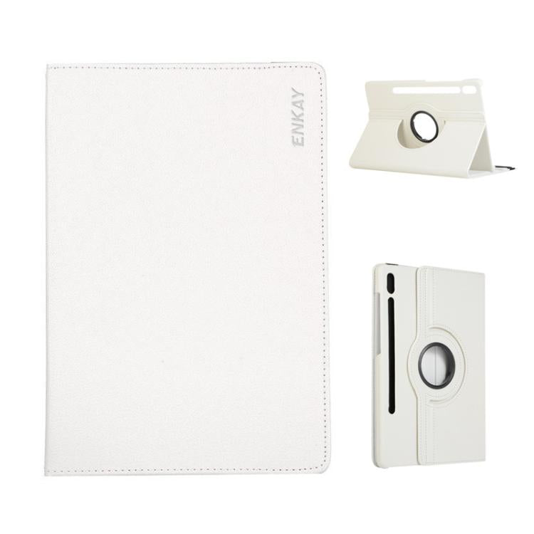For Samsung Galaxy Tab S10+ / S9 FE+ / S9+ ENKAY 360 Degree Rotation Litchi Leather Smart Tablet Case(White) - free shipping - PMc TechLife - Order now!