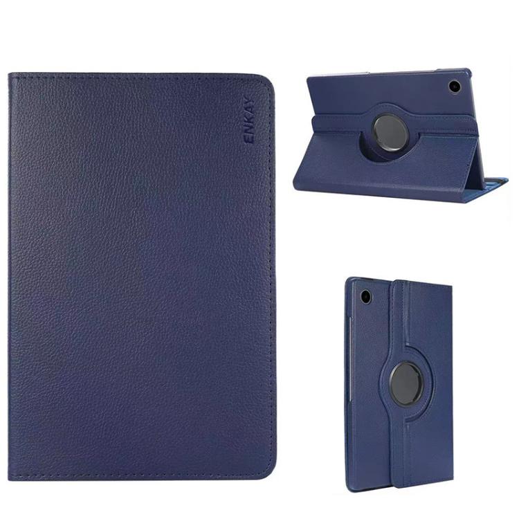 For Samsung Galaxy Tab A9+ 11.0 ENKAY 360 Degree Rotation Litchi Leather Smart Tablet Case(Dark Blue) - free shipping - PMc TechLife - Order now!