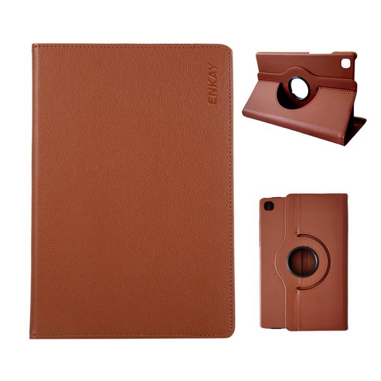 For Samsung Galaxy Tab A7 Lite 8.7 ENKAY 360 Degree Rotation Litchi Leather Smart Tablet Case(Brown) - free shipping - PMc TechLife - Order now!