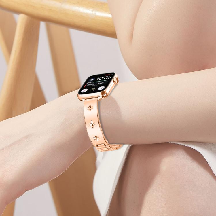 For Apple Watch 46mm / 49mm / 45mm / 44mm Snowflake Petals Bracelet Metal Watch Band(Rose Gold) - free shipping - PMC TechLife - Order now!