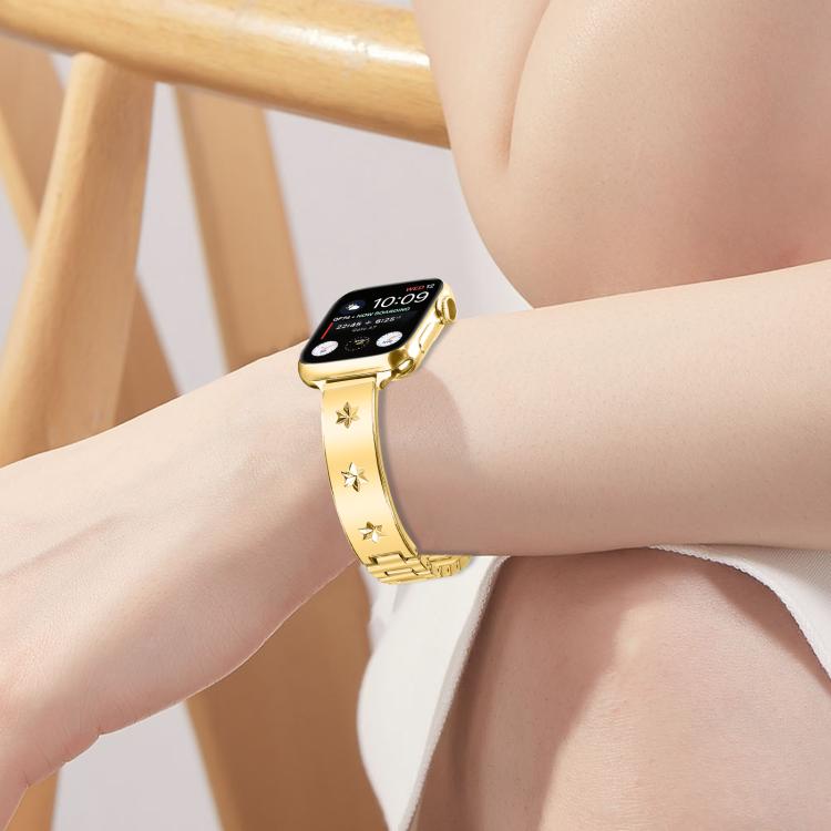 For Apple Watch 42mm / 41mm / 40mm / 38mm Snowflake Petals Bracelet Metal Watch Band(Gold) - free shipping - PMC TechLife - Order now!