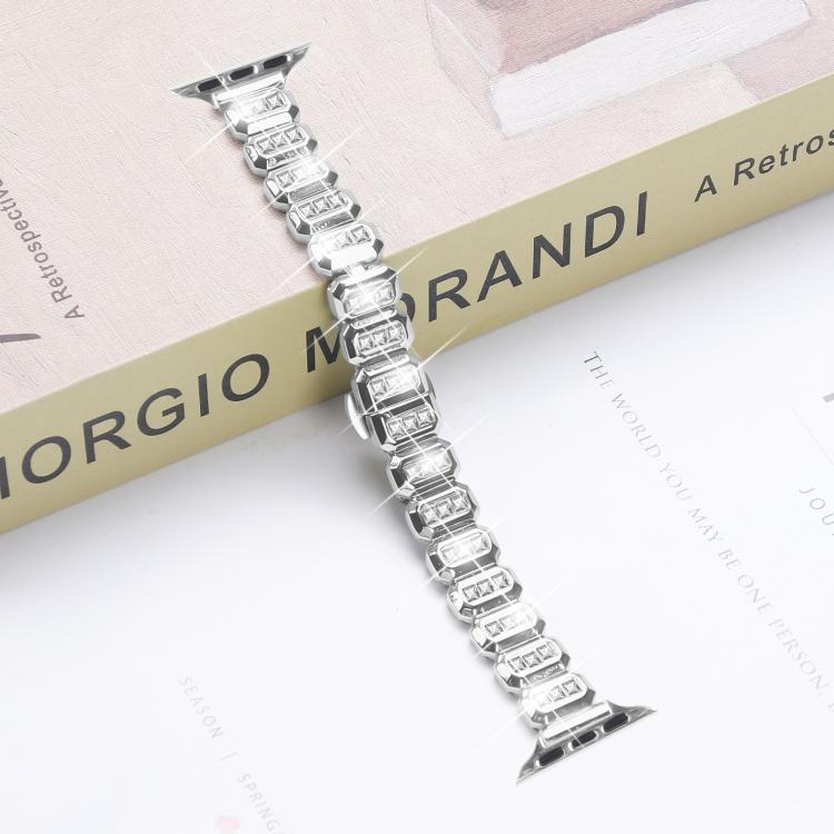 For Apple Watch 46mm / 49mm / 45mm / 44mm Small Square Diamonds Butterfly Buckle Watch Band(Silver) - free shipping - PMC TechLife - Order now!