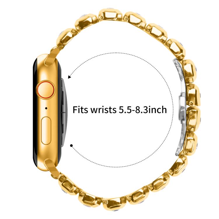 For Apple Watch 42mm / 41mm / 40mm / 38mm Small Square Diamonds Butterfly Buckle Watch Band(Gold) - free shipping - PMC TechLife - Order now!