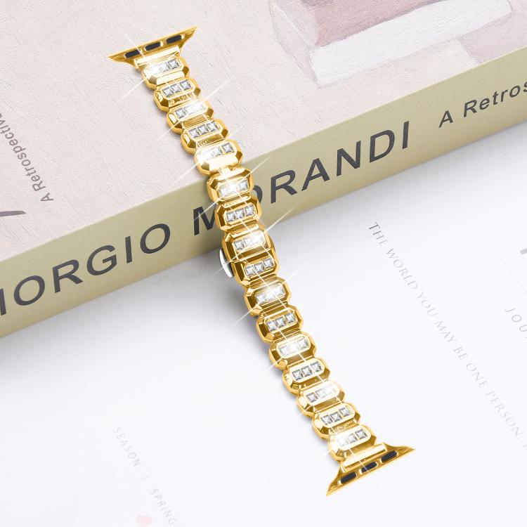 For Apple Watch 42mm / 41mm / 40mm / 38mm Small Square Diamonds Butterfly Buckle Watch Band(Gold) - free shipping - PMC TechLife - Order now!