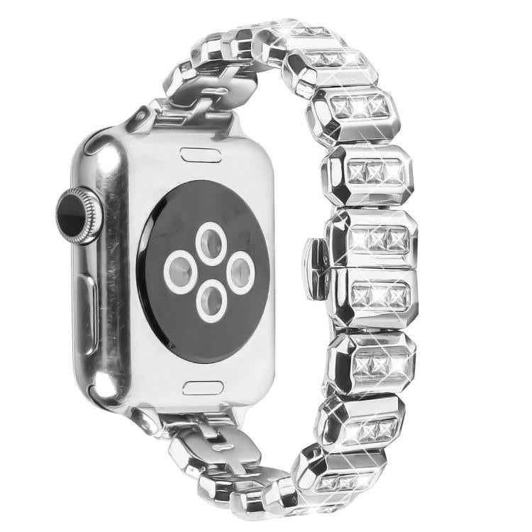 For Apple Watch 42mm / 41mm / 40mm / 38mm Small Square Diamonds Butterfly Buckle Watch Band(Silver) - free shipping - PMC TechLife - Order now!