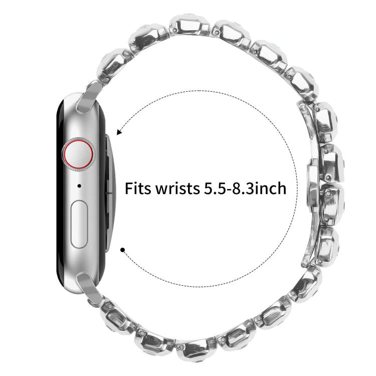 For Apple Watch 42mm / 41mm / 40mm / 38mm Small Square Diamonds Butterfly Buckle Watch Band(Silver) - free shipping - PMC TechLife - Order now!