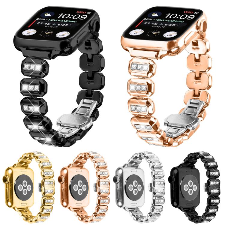 For Apple Watch 46mm / 49mm / 45mm / 44mm Small Square Diamonds Butterfly Buckle Watch Band(Silver) - free shipping - PMC TechLife - Order now!