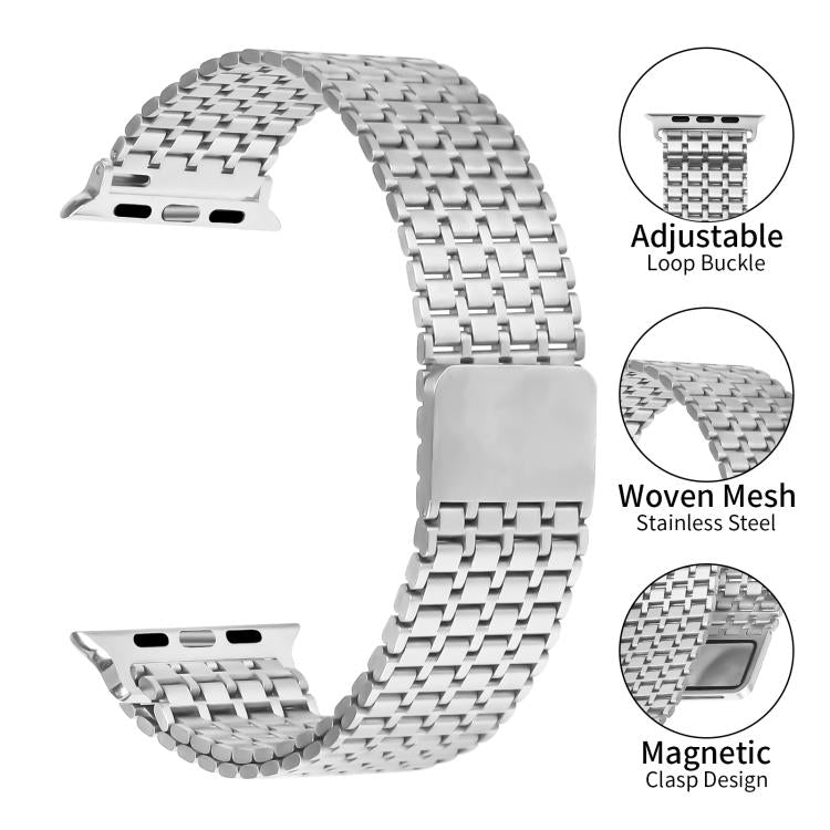 For Apple Watch 42mm / 41mm / 40mm / 38mm Nine-Bead Magnetic Loop Steel Watch Band(Silver) - free shipping - PMC TechLife - Order now!