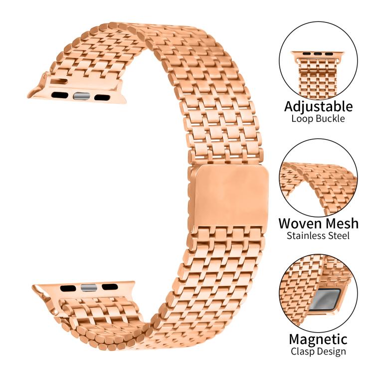 For Apple Watch 46mm / 49mm / 45mm / 44mm Nine-Bead Magnetic Loop Steel Watch Band(Rose Gold) - free shipping - PMC TechLife - Order now!