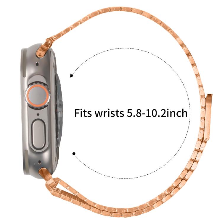 For Apple Watch 46mm / 49mm / 45mm / 44mm Nine-Bead Magnetic Loop Steel Watch Band(Rose Gold) - free shipping - PMC TechLife - Order now!