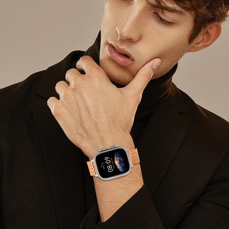 For Apple Watch 46mm / 49mm / 45mm / 44mm Nine-Bead Magnetic Loop Steel Watch Band(Rose Gold) - free shipping - PMC TechLife - Order now!