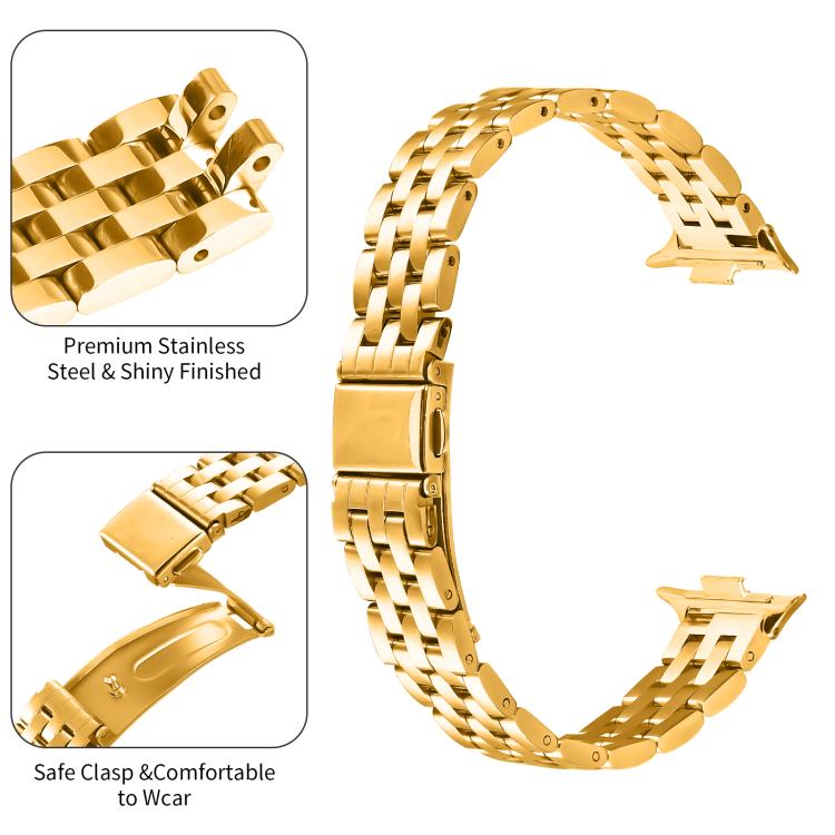 For Xiaomi Mi Band 8 Pro Five Beads Slingshot Buckle Steel Watch Band(Gold) - free shipping - PMC TechLife - Order now!