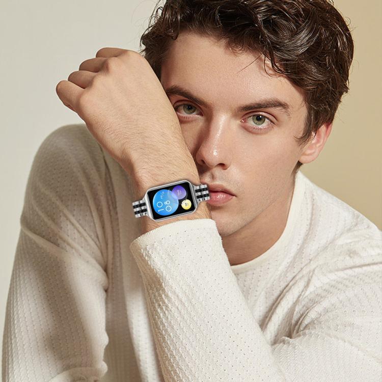 For Xiaomi Mi Band 8 Pro Five Beads Slingshot Buckle Steel Watch Band(Silver Black) - free shipping - PMC TechLife - Order now!