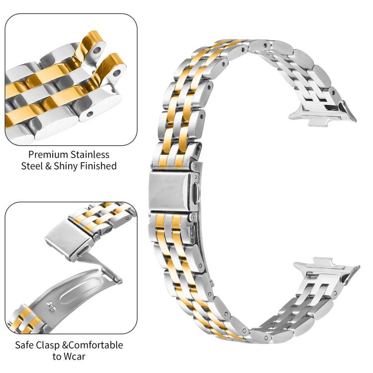 For Xiaomi Mi Band 8 Pro Five Beads Slingshot Buckle Steel Watch Band(Silver Gold) - free shipping - PMC TechLife - Order now!