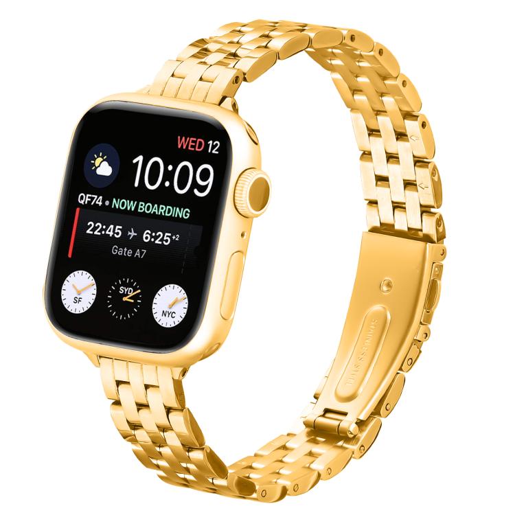 For Apple Watch 46mm / 49mm / 45mm / 44mm Small Waist Slingshot Buckle Steel Watch Band(Gold) - free shipping - PMC TechLife - Order now!