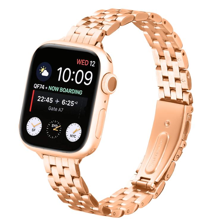 For Apple Watch 46mm / 49mm / 45mm / 44mm Small Waist Slingshot Buckle Steel Watch Band(Rose Gold) - free shipping - PMC TechLife - Order now!