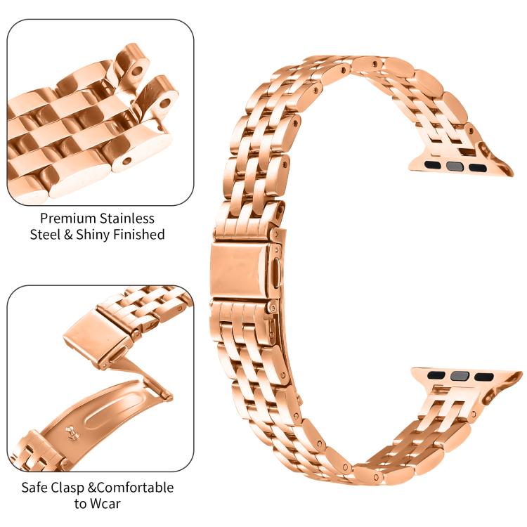 For Apple Watch 46mm / 49mm / 45mm / 44mm Small Waist Slingshot Buckle Steel Watch Band(Rose Gold) - free shipping - PMC TechLife - Order now!