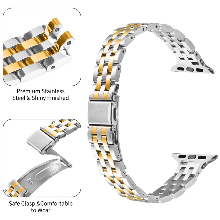 For Apple Watch 42mm / 41mm / 40mm / 38mm Small Waist Slingshot Buckle Steel Watch Band(Between Gold) - free shipping - PMC TechLife - Order now!
