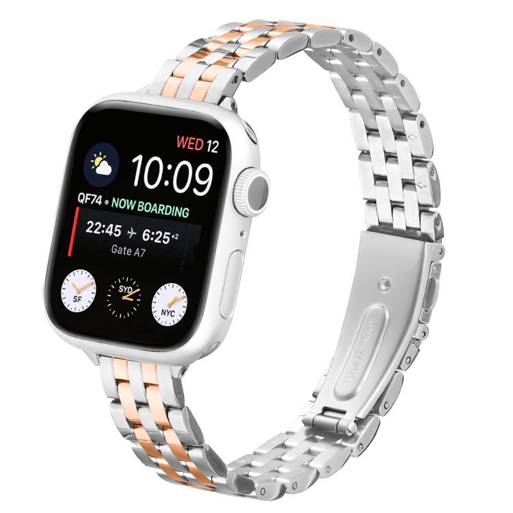 For Apple Watch 42mm / 41mm / 40mm / 38mm Small Waist Slingshot Buckle Steel Watch Band(Between Rose Gold) - free shipping - PMC TechLife - Order now!