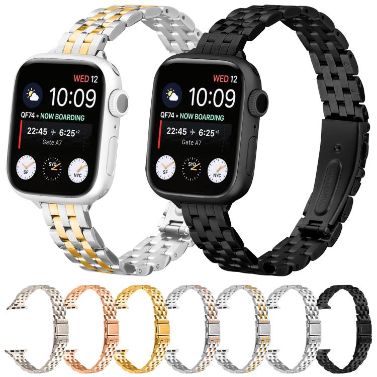 For Apple Watch 46mm / 49mm / 45mm / 44mm Small Waist Slingshot Buckle Steel Watch Band(Rose Gold) - free shipping - PMC TechLife - Order now!