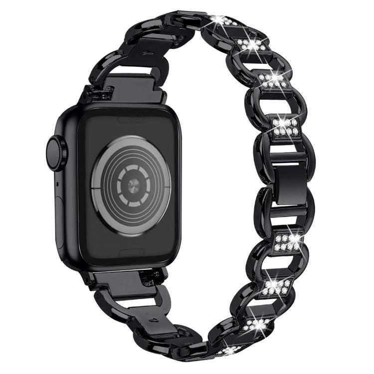 For Apple Watch 46mm / 49mm / 45mm / 44mm Oval Diamonds Steel Watch Band(Black) - free shipping - PMC TechLife - Order now!