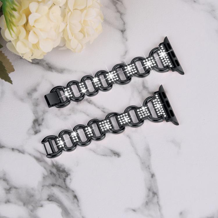 For Apple Watch 46mm / 49mm / 45mm / 44mm Oval Diamonds Steel Watch Band(Black) - free shipping - PMC TechLife - Order now!