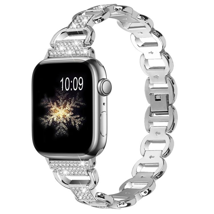 For Apple Watch 46mm / 49mm / 45mm / 44mm Oval Diamonds Steel Watch Band(Silver) - free shipping - PMC TechLife - Order now!