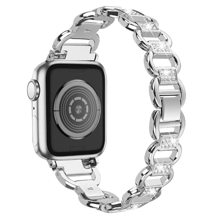 For Apple Watch 46mm / 49mm / 45mm / 44mm Oval Diamonds Steel Watch Band(Silver) - free shipping - PMC TechLife - Order now!