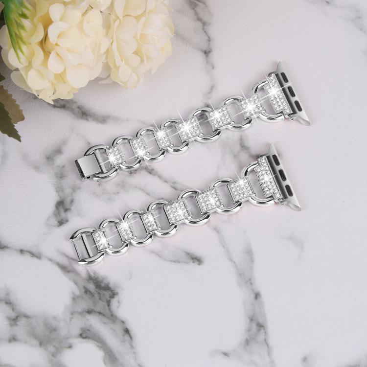 For Apple Watch 46mm / 49mm / 45mm / 44mm Oval Diamonds Steel Watch Band(Silver) - free shipping - PMC TechLife - Order now!