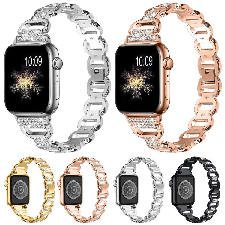 For Apple Watch 46mm / 49mm / 45mm / 44mm Oval Diamonds Steel Watch Band(Silver) - free shipping - PMC TechLife - Order now!
