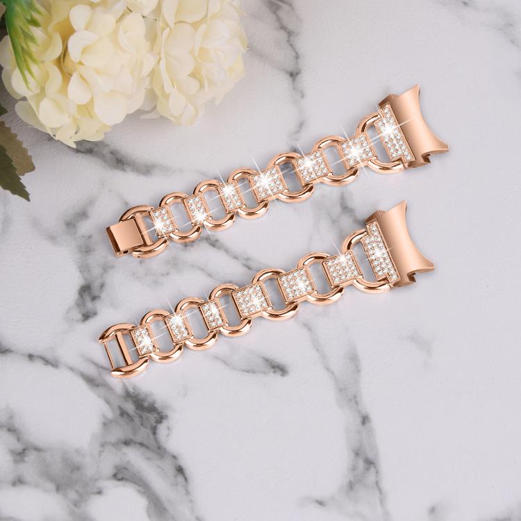 For Samsung Galaxy Watch 7 40mm / 44mm Metal Head Oval Diamond Stainless Steel Watch Band(Rose Gold) - free shipping - PMC TechLife - Order now!