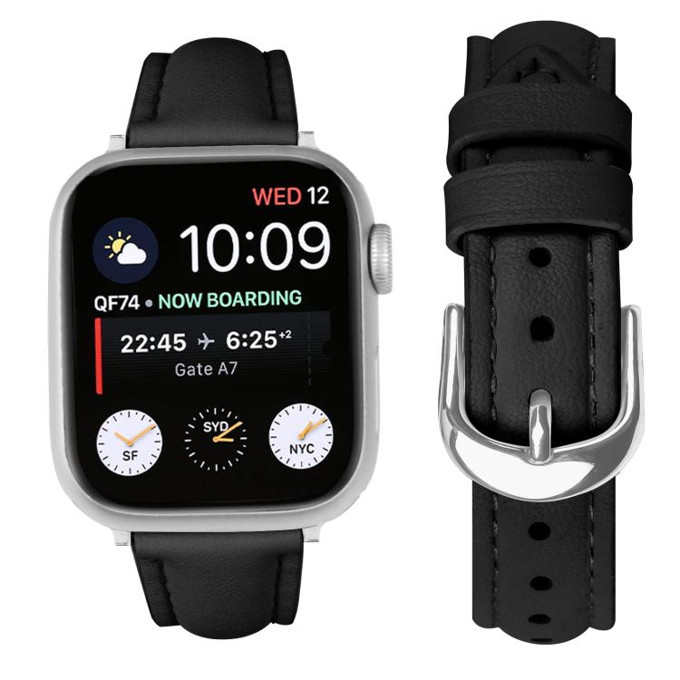 For Apple Watch 42mm / 41mm / 40mm / 38mm Small Waist PU Leather Watch Band(Black) - Watch Bands by PMC TechLife | Online Shopping South Africa | PMC TechLife | Buy Now Pay Later Mobicred