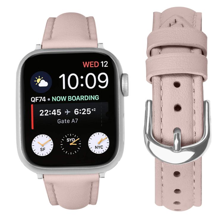 For Apple Watch 46mm / 49mm / 45mm / 44mm Small Waist PU Leather Watch Band(Sandpaper pink) - Watch Bands by PMC TechLife | Online Shopping South Africa | PMC TechLife | Buy Now Pay Later Mobicred