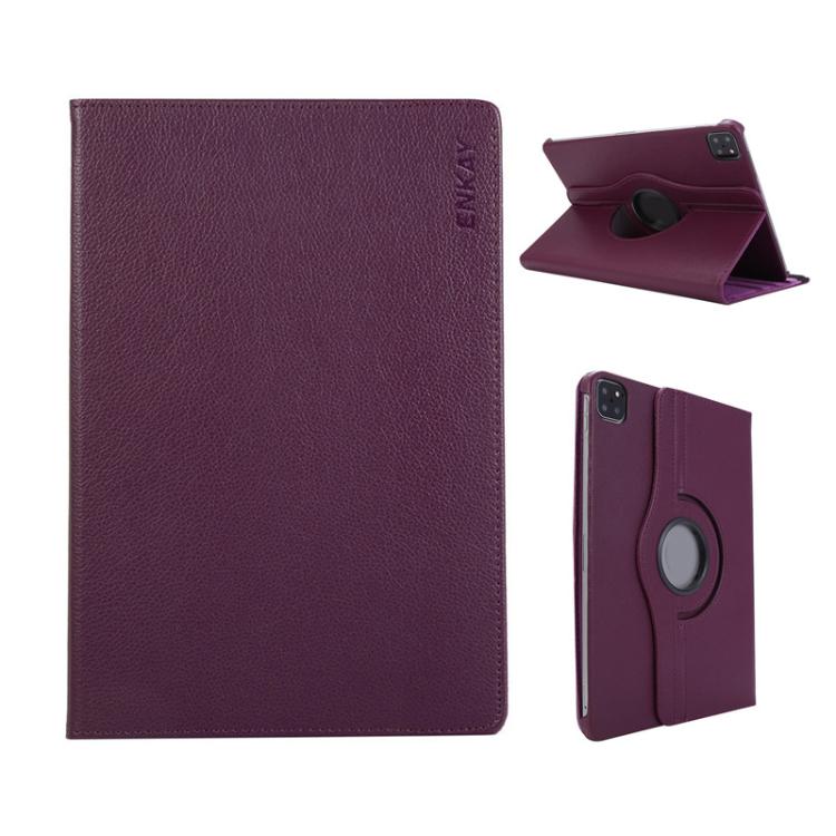 For iPad Pro 12.9 / Air 13 2025 / 2024 ENKAY 360 Degree Rotation Litchi Leather Smart Tablet Case(Dark Purple) - free shipping - PMc TechLife - Order now!