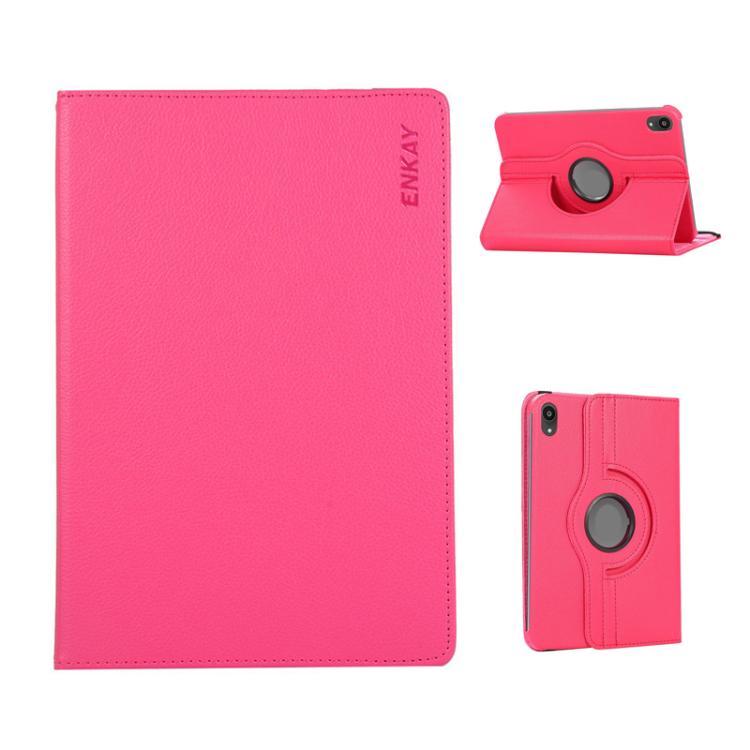 For iPad mini 2024 / mini 6 ENKAY 360 Degree Rotation Litchi Leather Smart Tablet Case(Rose Red) - free shipping - PMc TechLife - Order now!