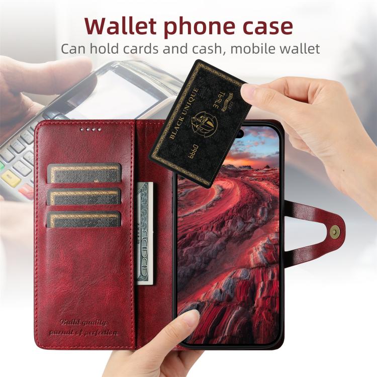 For iPhone 16e Suteni Q-03 Oil Wax Magnetic Clasp Leather Phone Case(Red) - free shipping - PMc TechLife - Order now!
