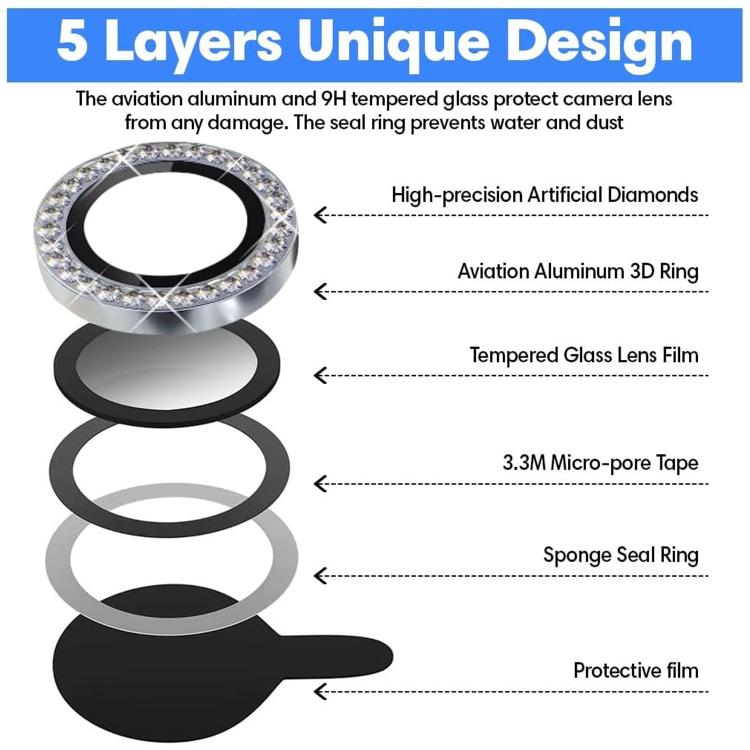 For iPhone 16e Kalebol Individual Camera Lens Diamond Ring Protector(Silver) - free shipping - PMc TechLife - Order now!