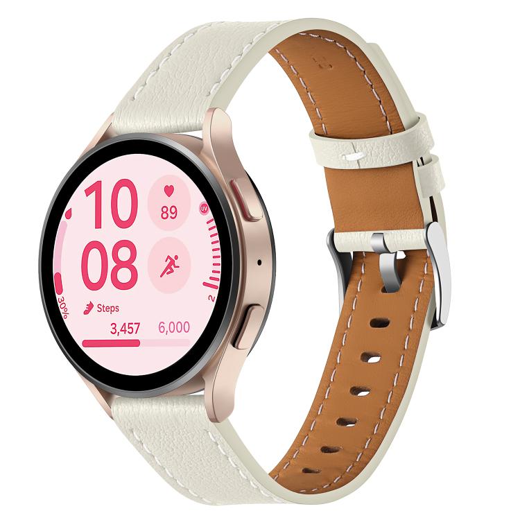 18mm Push Button Silver Steel Buckle Genuine Leather Watch Band(Beige) - free shipping - PMC TechLife - Order now!