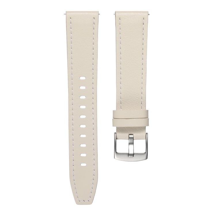 18mm Push Button Silver Steel Buckle Genuine Leather Watch Band(Beige) - free shipping - PMC TechLife - Order now!