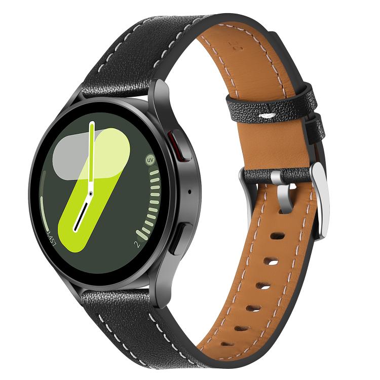 20mm Push Button Silver Steel Buckle Genuine Leather Watch Band(Black) - free shipping - PMC TechLife - Order now!