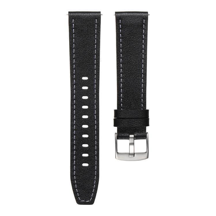 22mm Push Button Silver Steel Buckle Genuine Leather Watch Band(Black) - free shipping - PMC TechLife - Order now!
