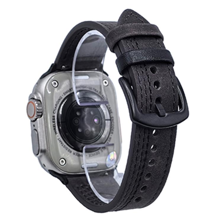 For Apple Watch 46mm / 49mm / 45mm / 44mm 7-Line Tri-Star Buckle Pull Up Leather Watch Band(Gray Black Thread) - Watch Bands by PMC TechLife | Online Shopping South Africa | PMC TechLife | Buy Now Pay Later Mobicred