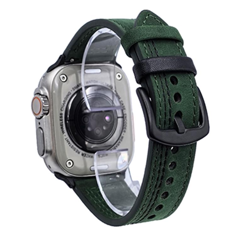 For Apple Watch 42mm / 41mm / 40mm / 38mm 7-Line Tri-Star Buckle Pull Up Leather Watch Band(Crazy Horse Green Black Thread) - Watch Bands by PMC TechLife | Online Shopping South Africa | PMC TechLife | Buy Now Pay Later Mobicred