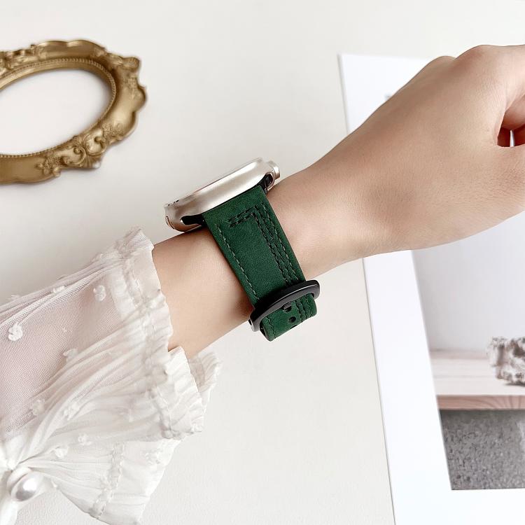 For Apple Watch 42mm / 41mm / 40mm / 38mm 7-Line Tri-Star Buckle Pull Up Leather Watch Band(Crazy Horse Yellow Brown White Thread) - Watch Bands by PMC TechLife | Online Shopping South Africa | PMC TechLife | Buy Now Pay Later Mobicred