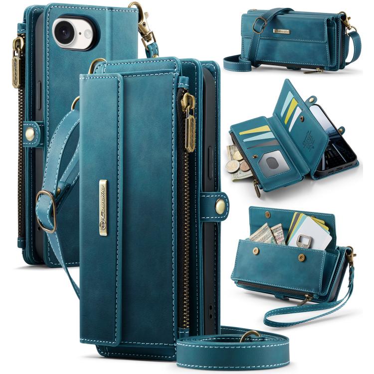 For iPhone 16e CaseMe C39 RFID Blocking Zipper Wallet Leather Phone Case with Crossbody Strap(Green) - free shipping - PMc TechLife - Order now!
