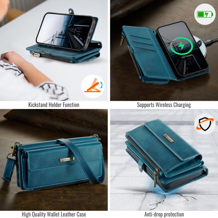 For iPhone 16e CaseMe C39 RFID Blocking Zipper Wallet Leather Phone Case with Crossbody Strap(Green) - free shipping - PMc TechLife - Order now!