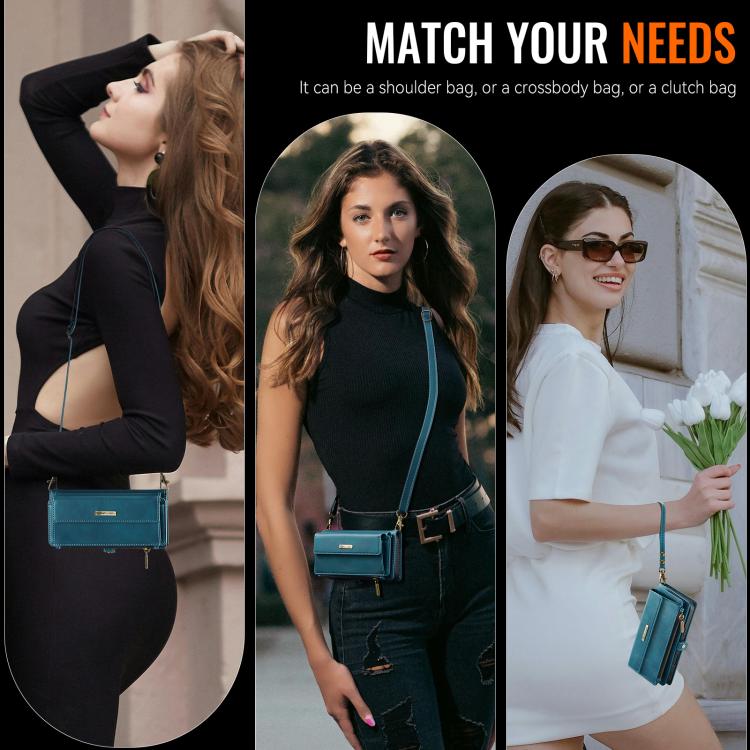 For iPhone 16e CaseMe C39 RFID Blocking Zipper Wallet Leather Phone Case with Crossbody Strap(Green) - free shipping - PMc TechLife - Order now!