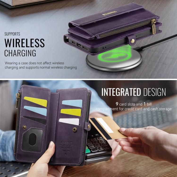For iPhone 16e CaseMe C39 RFID Blocking Zipper Wallet Leather Phone Case with Crossbody Strap(Purple) - free shipping - PMc TechLife - Order now!