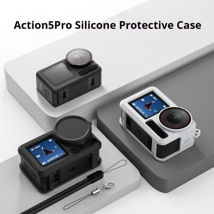 For DJI Action 5 Pro / 4 / 3 Soft Silicone Shockproof Protective Case Cover with Lens Cap(Black) - free shipping - PMC TechLife - Order now!